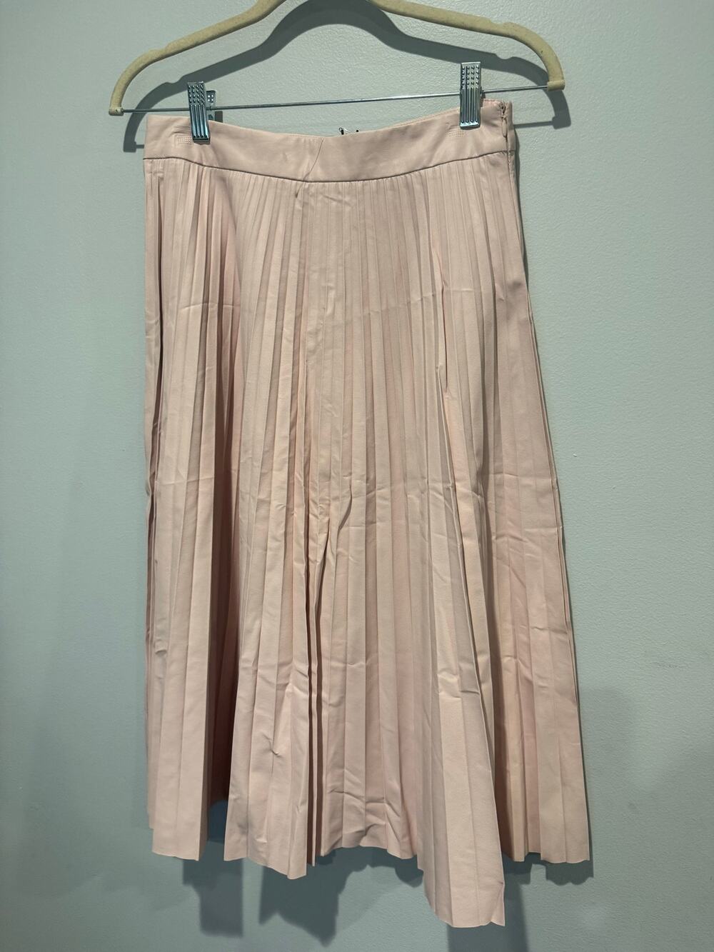 NWT Rachel Zoe Baby Pink Peach Color Pleated Faux Leather Midi Skirt Size XS